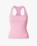 pink tennis top with square neckline and racerback