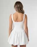 back of the white tennis dress with puff skirt