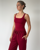 red jogging set with pockets