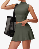 green tennistop with high neckline