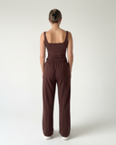 back of the brown jogger set for tennis
